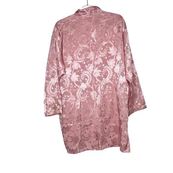 VICTORIA'S SECRET Long Sleeve Button Up Satin Sleep Dress Jacquard Floral Pink M - Picture 3 of 13